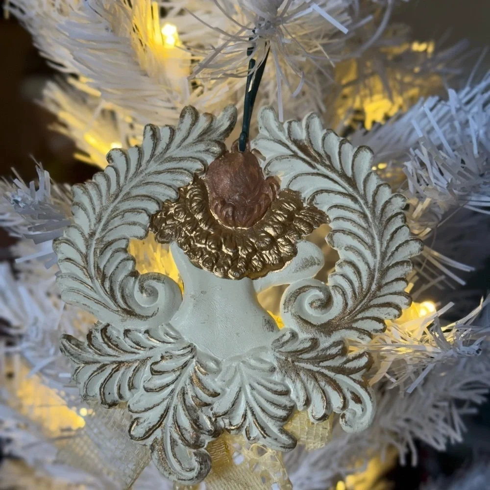 Rare 1971 Gold Angel Cherub Victorian Edwardian Christmas Ornaments